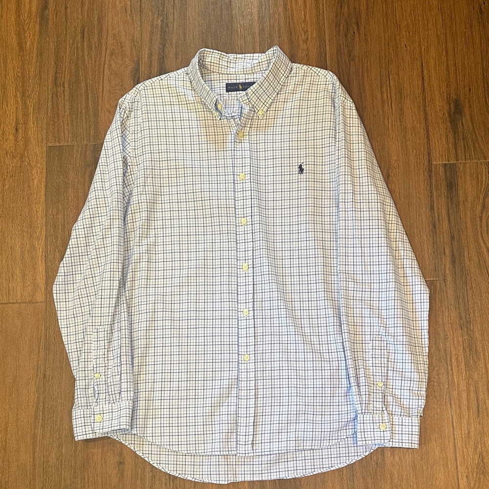 NWOT Ralph Lauren Men's Plaid Shirt - White and Blue